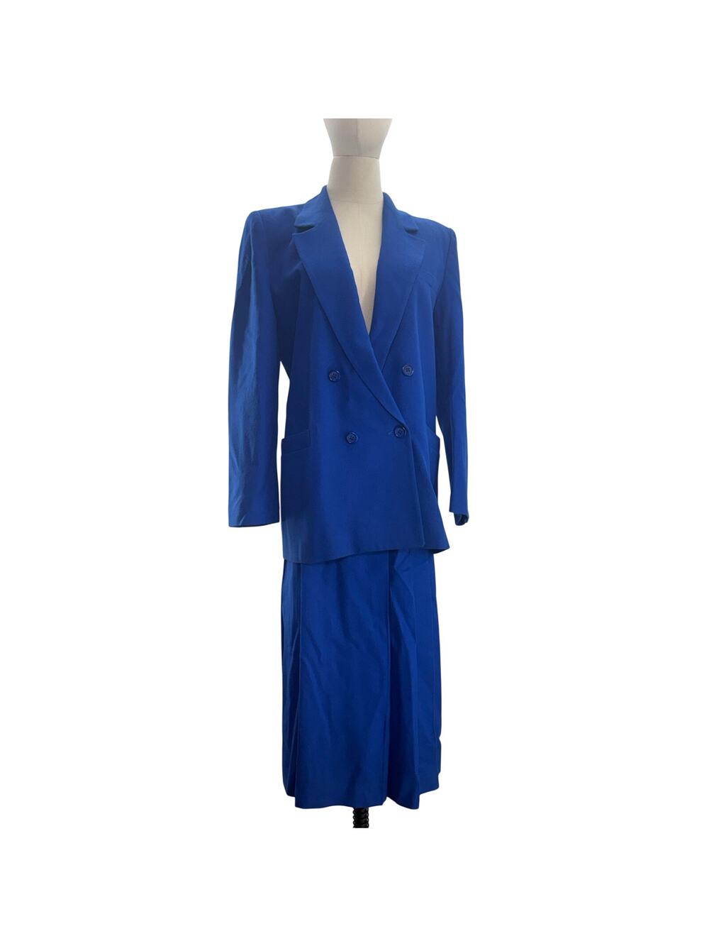 Vintage 80s Saville Blue Worsted Wool Skirt Suit USA Women's Size 10